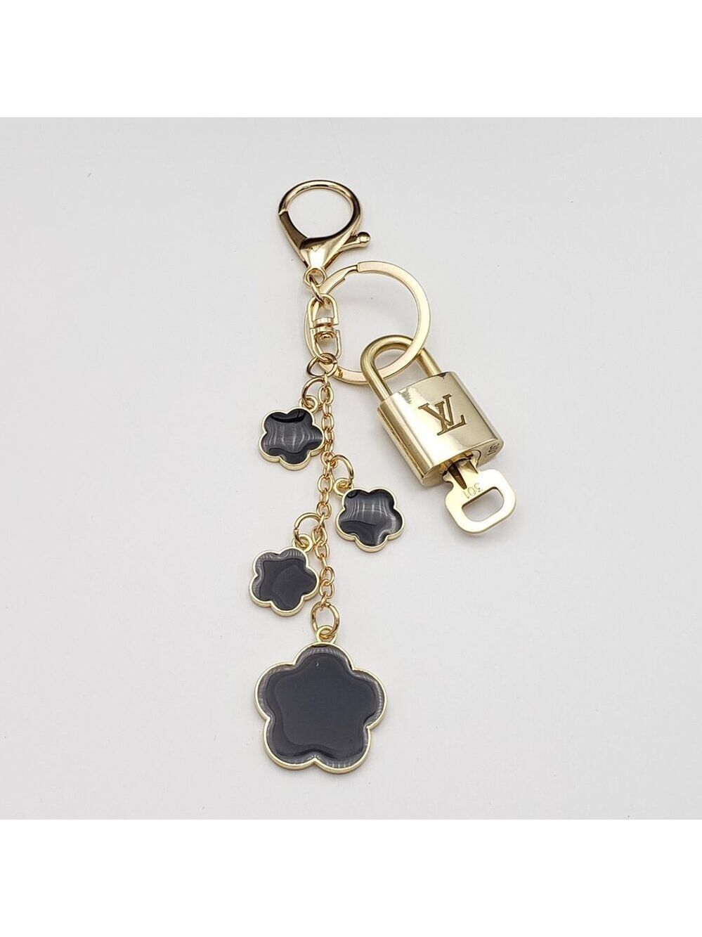 Louis Vuitton Gold Padlock Key 🔒 Authentic LV Charm + Unbranded Flower Keychain - Picture 7 of 10
